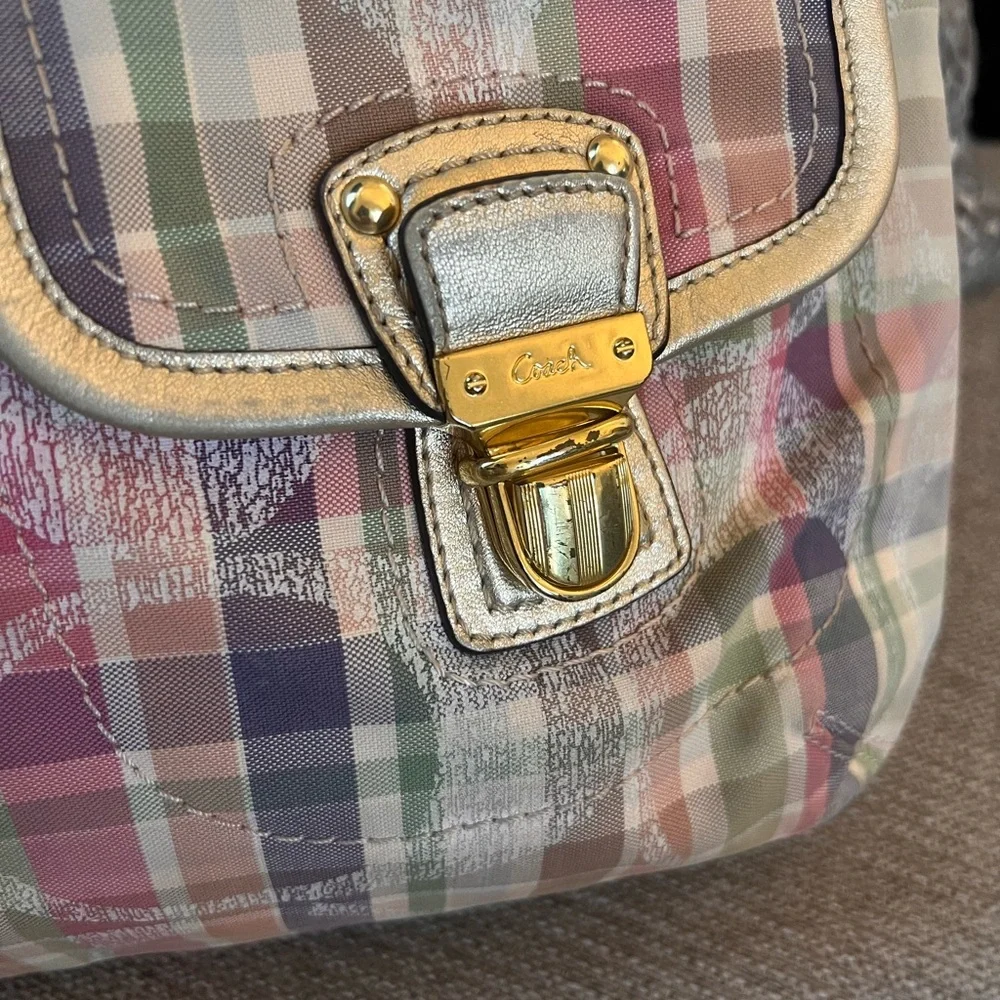 Coach Poppy Madras Tartan Pastel Plaid Hobo Shoulder Bag - Picture 8 of 13